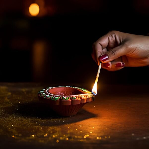 Decorative Hand Painted Clay Puja Diya (6 Pcs Set/ Mix Design)