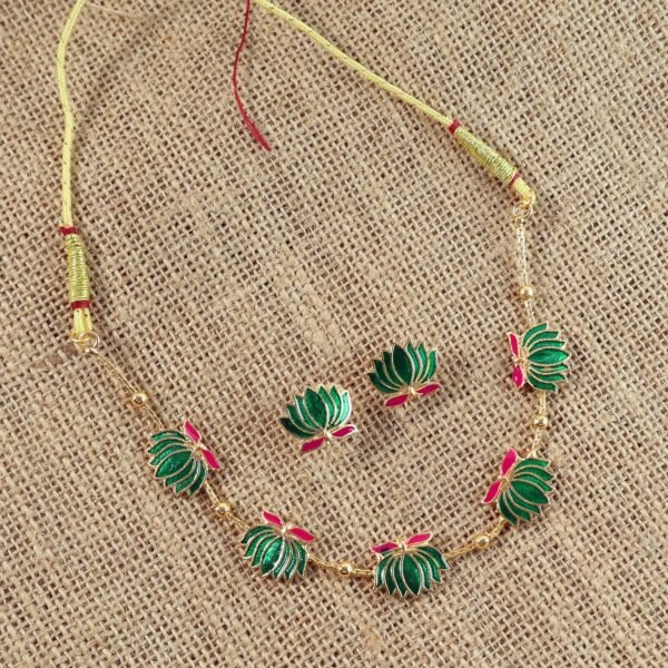 Traditional Green & Lotus Motif Jewellery Set
