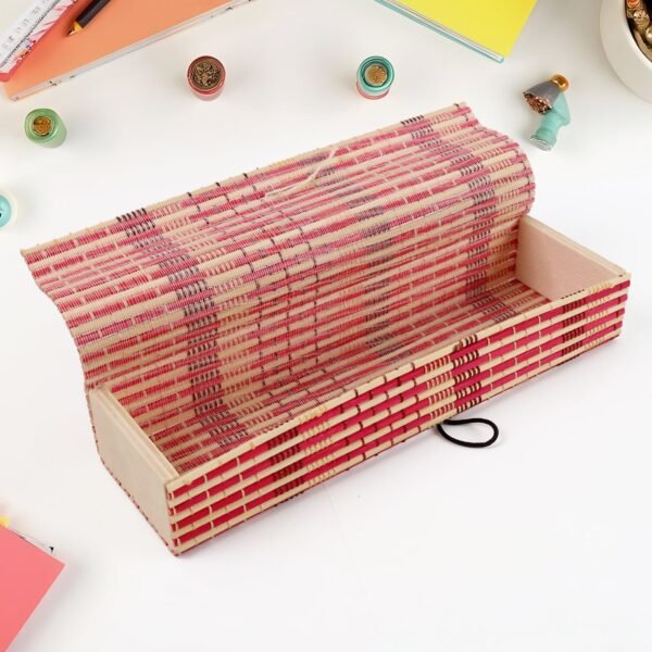 Multi-Purpose Handcrafted Bamboo Mat Style Pen Pencil & Makeup Box (1 Pc)