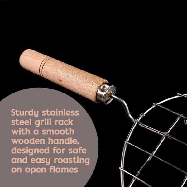 03_8ba72be8-b111-43ca-a8d1-2d701df93e85.jpg Kitchen Round Stainless Steel Roaster Papad Jali, Barbecue Grill with Wooden Handle