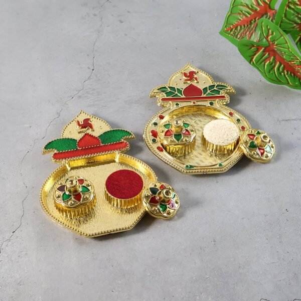 Decorative Plastic Kalash-Shape Double Kumkum Box (Mix Design, 1 Pc)