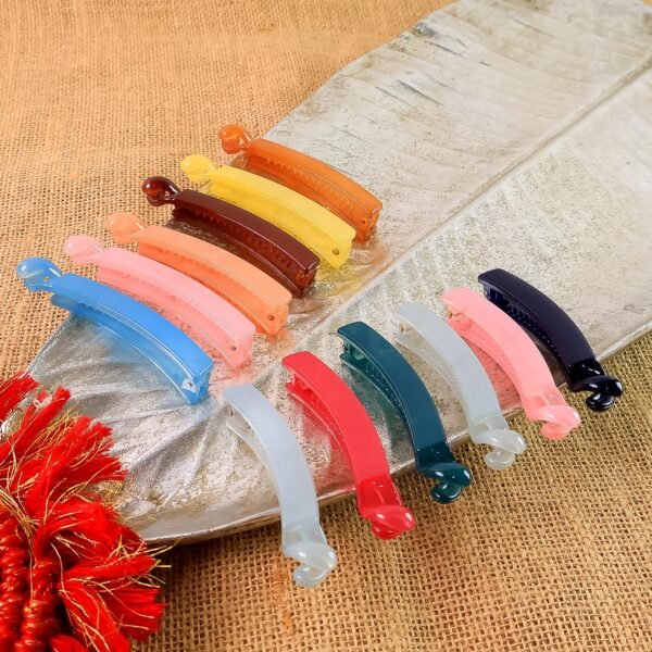 Multicolor Plastic Banana Hair Clips Set (12 Pc)