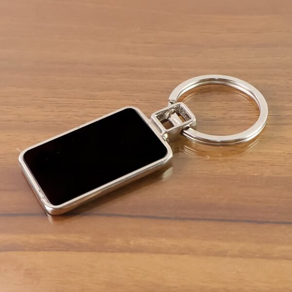Premium Rectangular Black & Silver Metal Keychain (1 Pc)