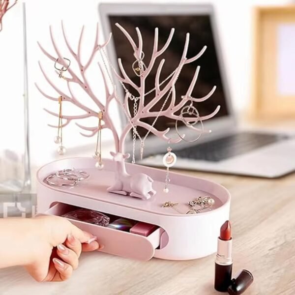 Plastic Jeweller Organizer Earring Holder and Necklace Rack With Drawer (1 Pc)