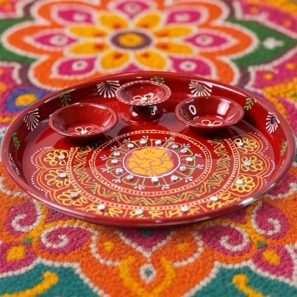 03_a364cc85-b5f5-46f6-8d38-033c33bac730.jpg Hand-Painted Decorative Pooja Thali with Ganesha Motif and Diyas