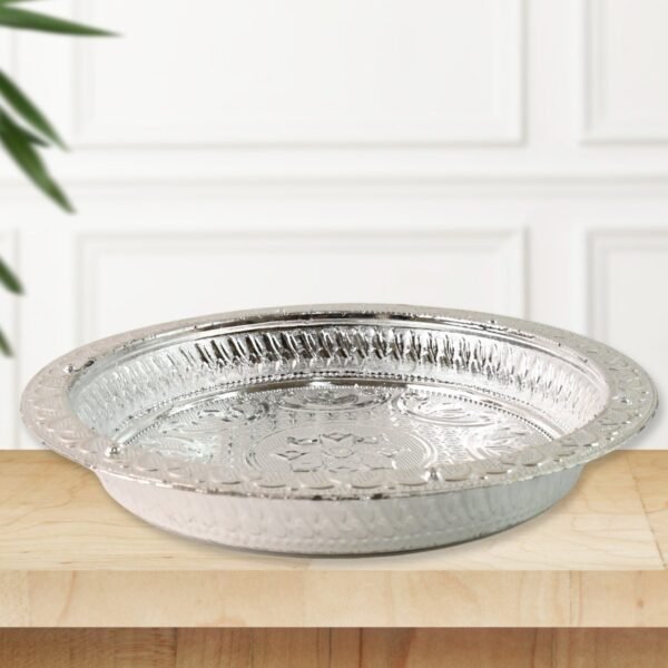 Traditional Silver Finish Plastic Pooja Thali (1 Pc)