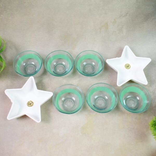 Star Station 6 Pc Glass Bowl & 2 Pc Plastic Star Snack Bowl Set (8 Pcs Set)