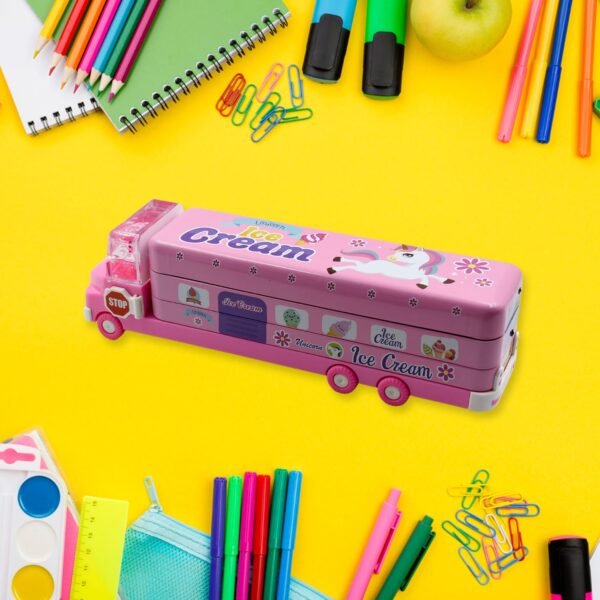 Double Decker Magic Truck Compass Multi Level Metal Pencil Case