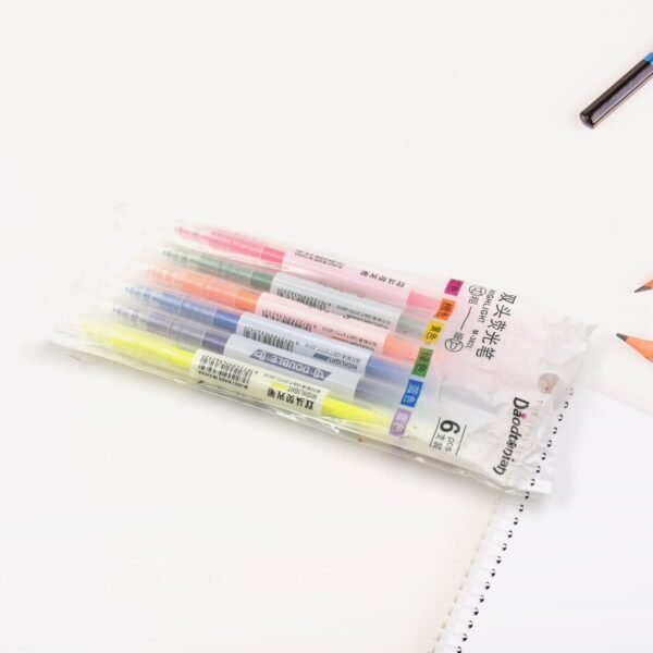 Dual-Headed Highlighter 6 Colors Pen  for Classroom and office  (6 Pc Set)