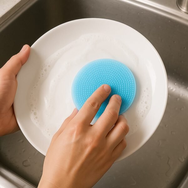 03_be2f9861-60b4-46b4-9382-dd0e536929f9.jpg Sky Blue Silicone Dish Scrubber Sponge Mildew Free, Non Stick, Heat Resistant