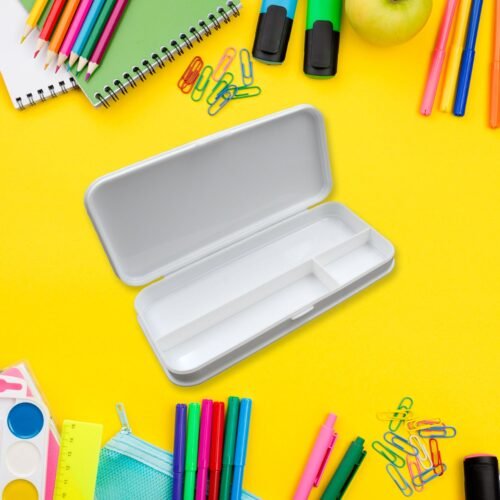 Multipurpose White Compass Pencil Box – 3-Compartment School Case, Ideal Gift for Kids