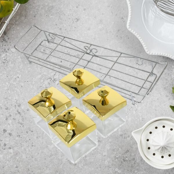 Storage Jar Set with 4 Jars Lids Tray and 4 Spoons for Coffee Tea Sugar  Kitchen Use