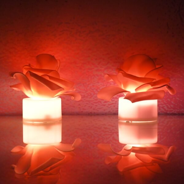Rose Flower Shaped LED Flickering Tealight Candles (2 Pc)