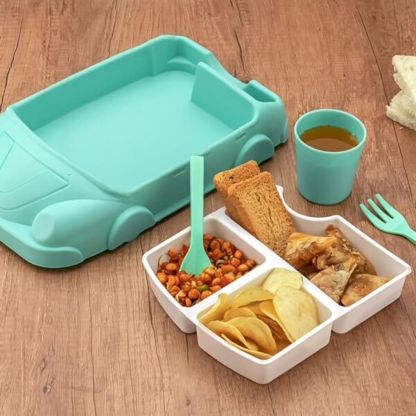 Kid's Car Shaped Plates Cup / Lunch Box Dinnerware (4 Pcs Set / 1000 ML Lunch Box)