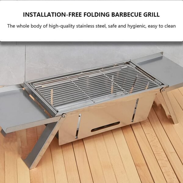 Portable BBQ Barbecue Grill – Stainless Steel Folding Charcoal Grill (1 Set)