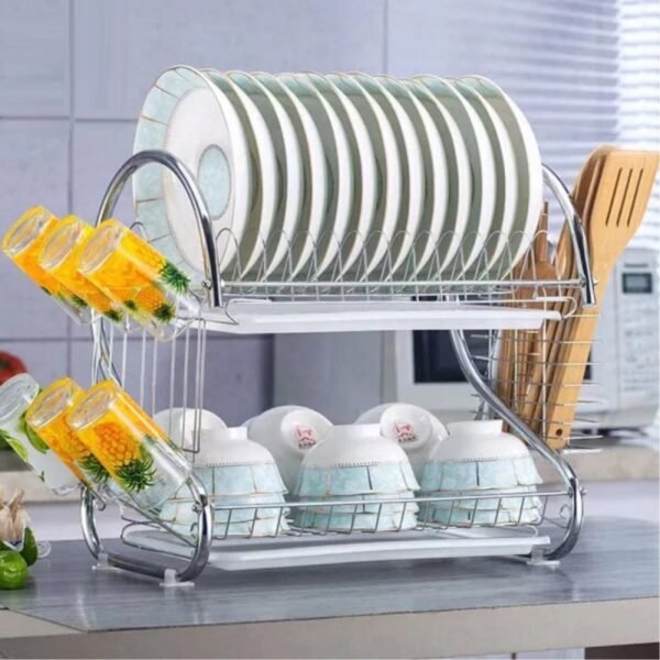 03_cfaaa819-6552-42d6-a51c-b65e7bc427f2.jpg Stainless Steel 2 Layer Kitchen Dish Rack / Plate Cutlery Stand