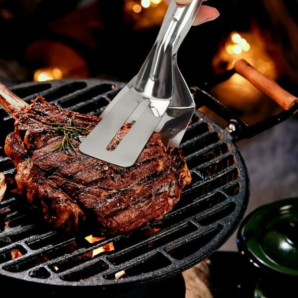 Stainless Steel Slotted Fish Tong – Double-Sided Cooking Spatula (1 Pc / 23 Cm)