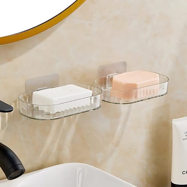 Self Adhesive Transparent Wall Mounted Soap Dish Holder (2 Pc)
