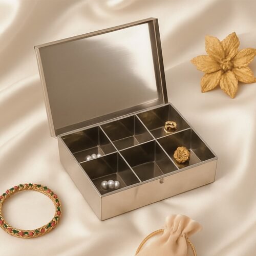 Multipurpose Stainless Steel Jewelry Storage Organizer Box 6 Compartments (1 Pc)