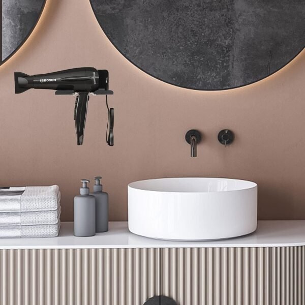03_de000b09-528b-4fed-864b-fb889b08d100.jpg Hair Dryer Holder Wall Mounted Space Plastic Drill Blow Dryer Organizer Rack