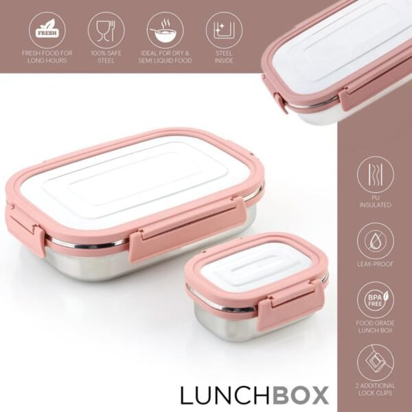 03_e3957447-6d5b-448c-977e-0e84fed38b1f.jpg Stainless Steel Leak Proof Air Tight Lunch Boxes (900ML+200ML Approx / 2 Pc Set)