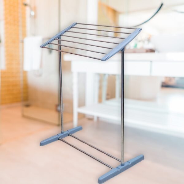 03_ea30aa4d-b9e4-4be0-8631-535b5df5439b.jpg Multi-Functional Single Tier Mobile Towel Foldable Rack for Cloth and Towel / Stainless Steel and Plastic Made Mobile Towel and Cloth Rack Holder Indoor / Outdoor Standing Movable Cloth Dryer Rack, Balcony Cloth Drying Stand