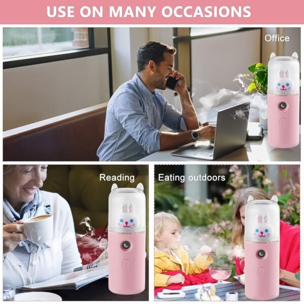 Portable Mini Facial Steamer – USB Rechargeable Nano Mist Sprayer Cute Cartoon Design