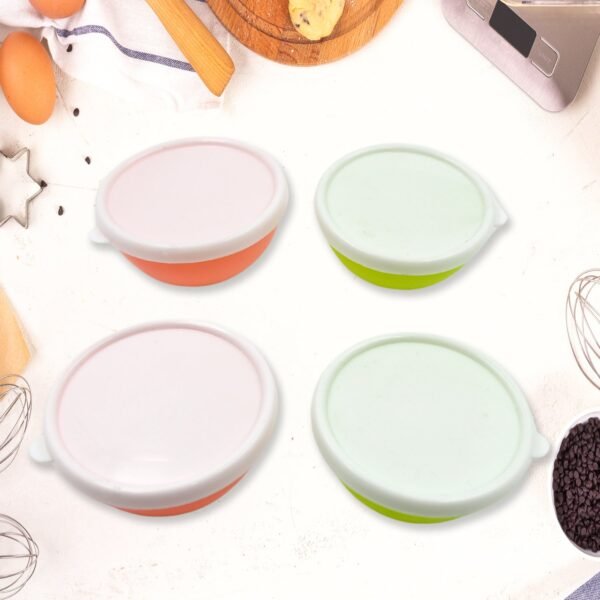 Multipurpose Small Round Plastic Bowl / Katori With Lid,  Chutney Bowl (4 Pcs Set)