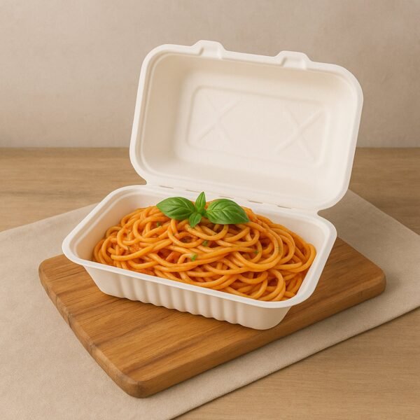 FresheeClamshell Takeaway Compostable Bagasse Food Box 9x6x3 Inch – 10 Pcs Pack