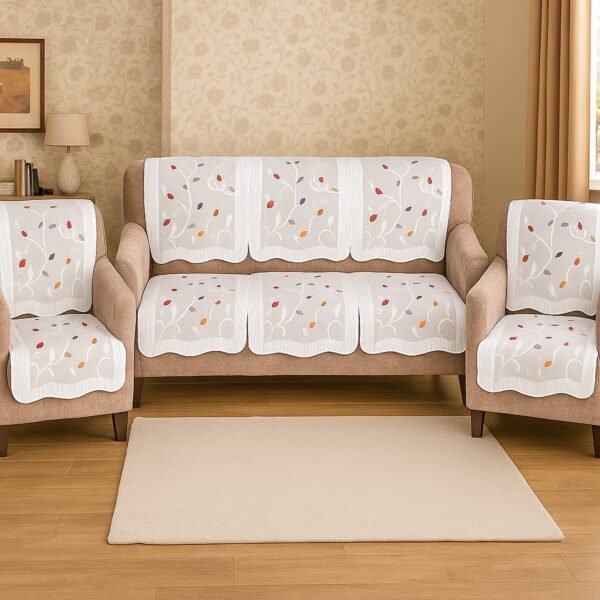 Elegant Leaf-Pattern Sofa Runner - (Set / 230x28 Inch)