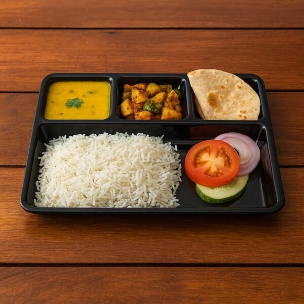 03_thali_0a6ba80d-8d9f-4356-8056-b4ab6e0ea86f.jpg Plastic 4-Compartment Rectangular Meal Serving Tray – Sectioned Dining Plate (1 Pc)