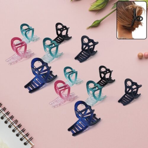 Plastic Hair Clamp Grip, Simple Matte Hair Barrette Clamp (12 Pc /  Mix Design)