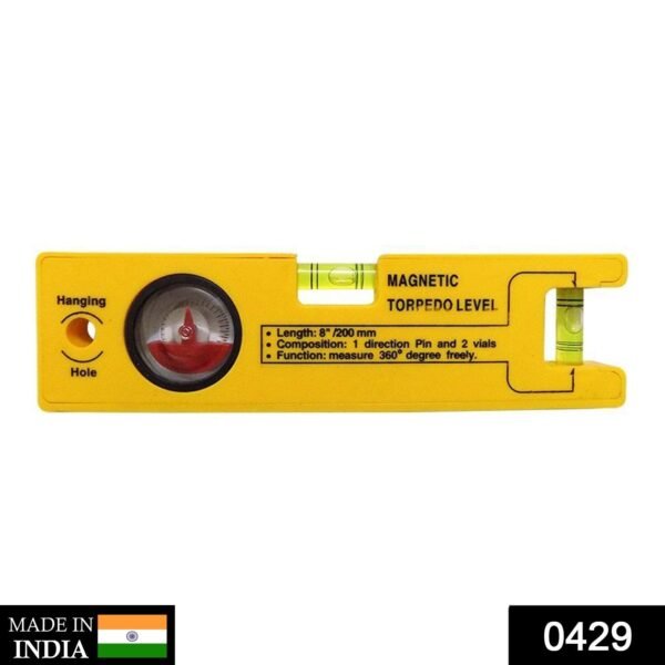 0429.jpg 8-inch Magnetic Torpedo Level with 1 Direction Pin, 2 Vials and 360 Degree View