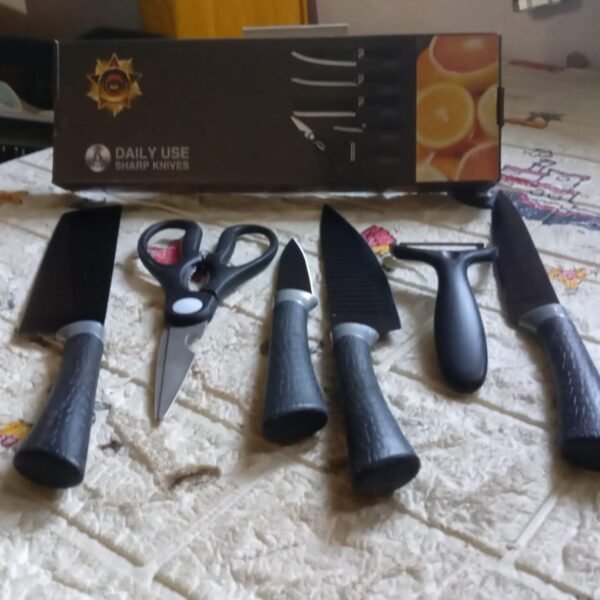 6 Pcs Professional Kitchen Knife Set with Non-Slip Handle, Peeler & Scissor