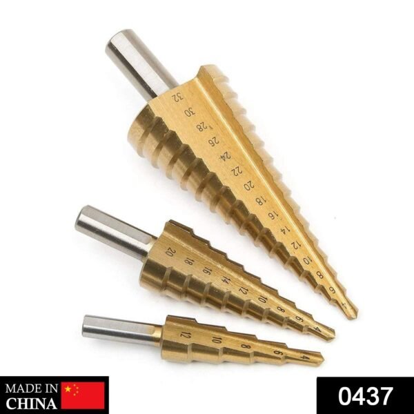 0437_baf8ad03-e98e-4da2-b77a-b4b7e03ee5b4.jpg 3X Large HSS Steel Step Cone Drill Titanium Bit Set Hole Cutter (4-32, 4-20, 4-12mm)