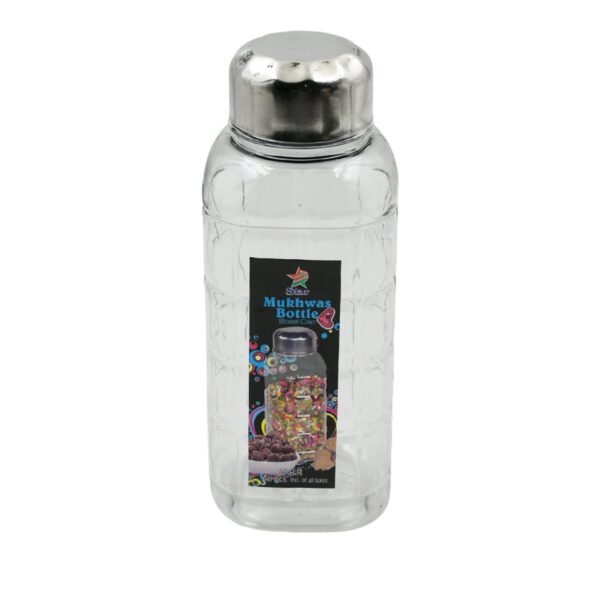 Plastic Transparent Mukhwas Bottle With Steel Cap Kitchen Storage Bottle (1 Pc)