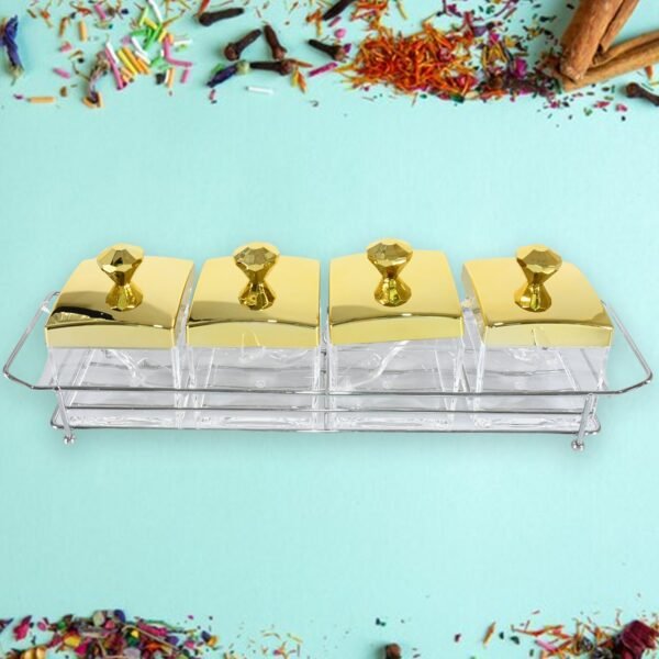 Storage Jar Set with 4 Jars Lids Tray and 4 Spoons for Coffee Tea Sugar  Kitchen Use