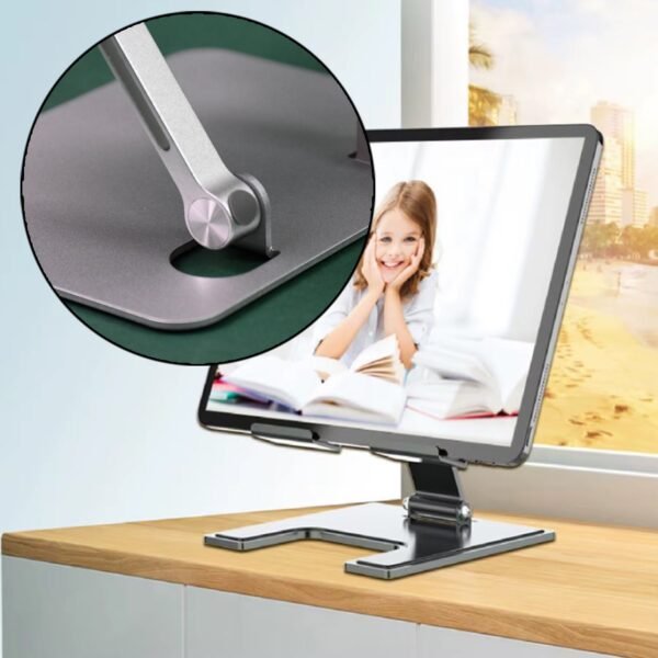 04_0e930aab-31bc-435e-9214-fe77b354243f.jpg Tablet Stand Metal Alloy Adjustable Bracket, Ergonomic Foldable Metal Tablet Holder