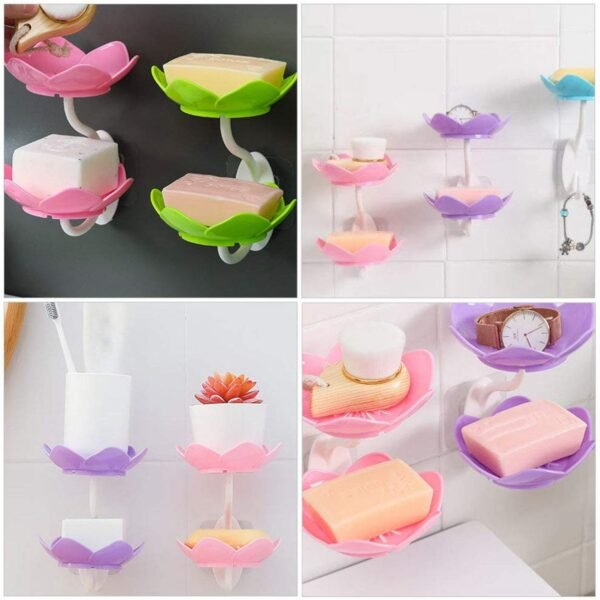 Double Layer Flower Self Draining Soap Dish Holder, Bathroom Shower Soap Holder
