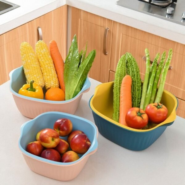 Plastic Washing Bowl & Strainer Basket for Kitchen Use