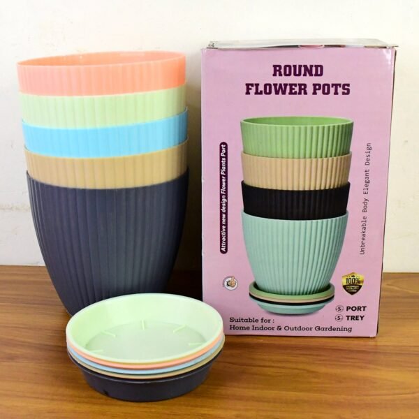04_1fda35f1-f7f2-4168-847f-70b0970a94cf.jpg Round Plastic Flower Pot with Bottom Tray (5 Pcs Set / With Color Box)