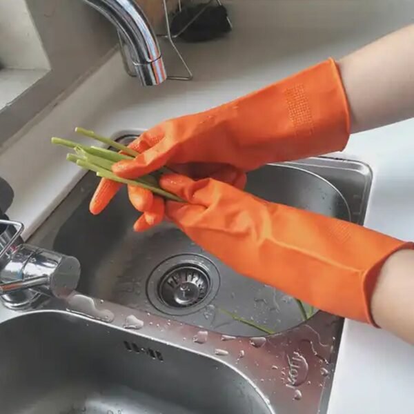 04_202f382d-9164-4020-8c5d-6e2b7ce7bd62.jpg Multipurpose Rubber Reusable Cleaning Gloves, Reusable Rubber Hand Gloves I Latex Safety Gloves I for Washing I Cleaning Kitchen I Gardening I Sanitation I Wet and Dry Use Orange Gloves (1 Pair 40 Gm)