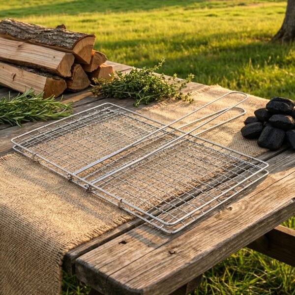 Heavy-Duty Stainless-Steel Barbecue Grill Basket (1 Pc)