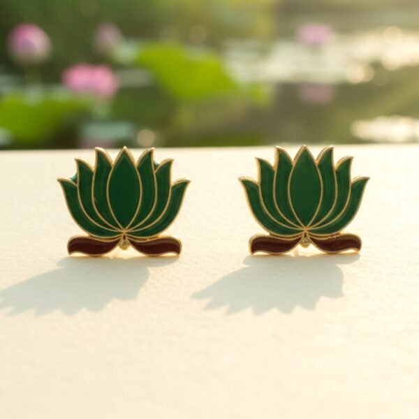 Traditional Green Lotus Design Necklace with Stud Earrings Set(1 Set)