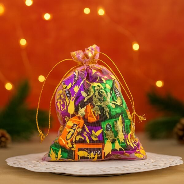 Decorative Gift Potli with 10 Premium Chocolates – Reusable Festive Return Gift Hamper