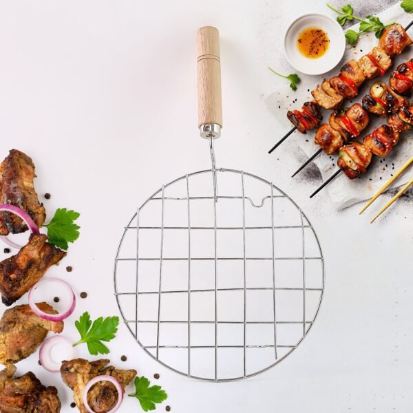 04_33ff3826-b174-40cc-b93a-8b3fdc5c4f56.jpg Kitchen Round Stainless Steel Roaster Papad Jali, Barbecue Grill with Wooden Handle