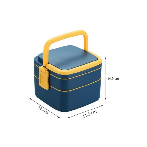 Blue Double-Layer Portable Bento Lunch Box – Stackable with Handle & Spoon