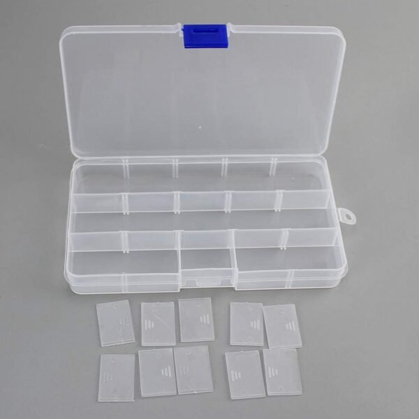 15-Grid Clear Plastic Jewelry Organizer Box with Dividers (1 Pc)
