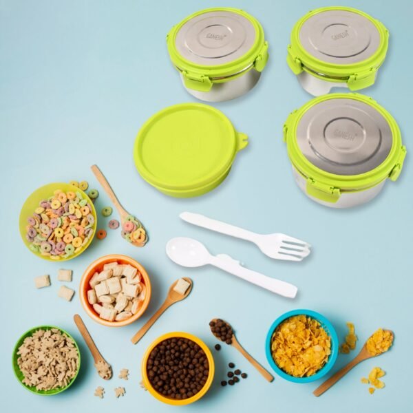 Stainless Steel Tiffin Lunch Box Container / Dabba with 4 Side Clip Lock Lid