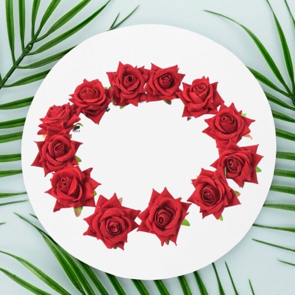 Flower Rose Hair Pin/Clip – Velvet Flower Design (12 Pcs Set, Red Color)